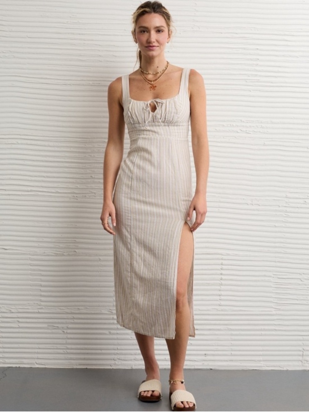 American Eagle Outfitters Catie Corset Column  Midi Dress with Side Slit